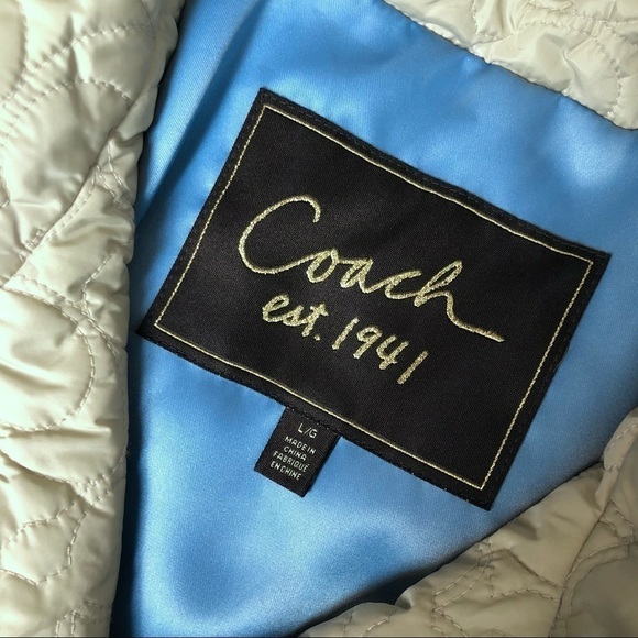 COACH Quilted C Logo Mock Neck Button Front Fisherman Chore Barn Puffer Jacket L - Picture 3 of 5